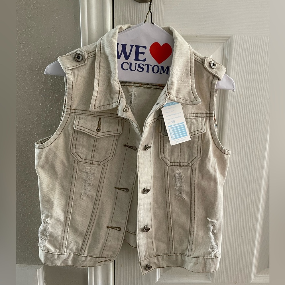 Kedera Womens Denim Jean Vest Classic Junior Button Up Cropped Distressed